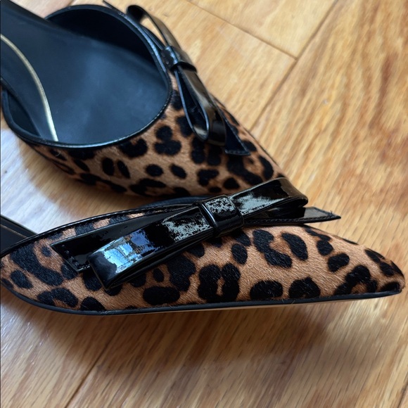 New! Cole Haan Noella Bow Leopard Print Leather Slingback Kitten Heel Pumps  7 - Picture 8 of 15